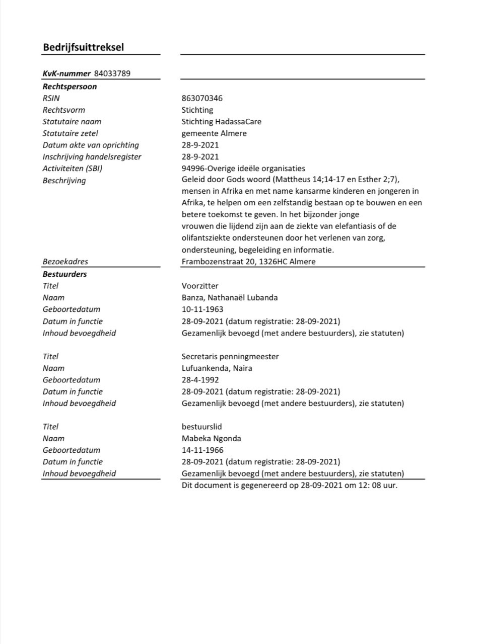 Hadassa Care Registration Certificate